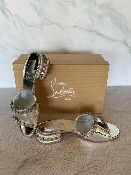 Christian Louboutin Shoes - Christian Louboutin Pyramule 30 Silver Studded Mules Sandals EU 38 NEW